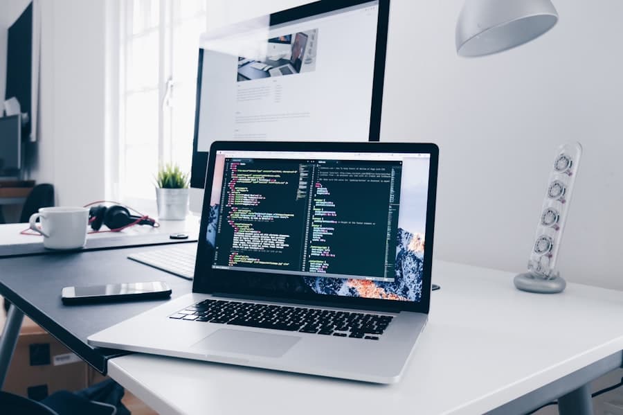 Full stack web development on a laptop workspace